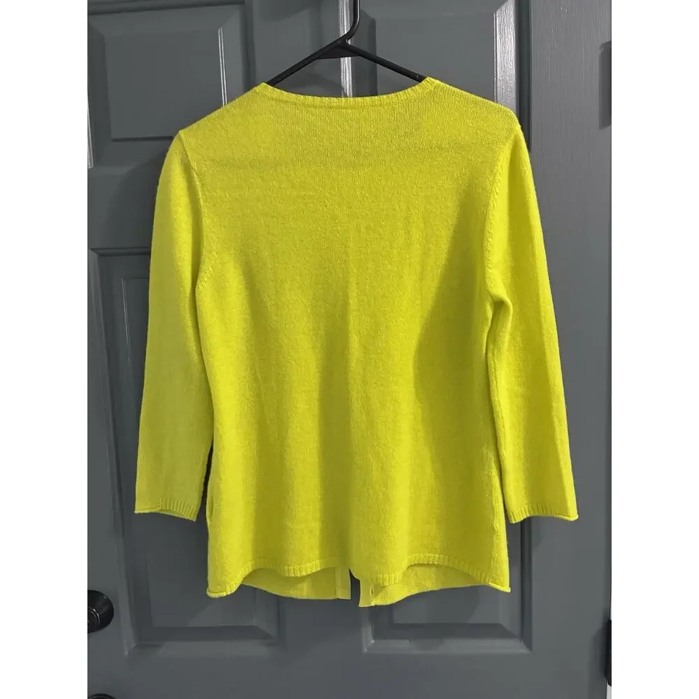 Women's Lafayette 148 3/4 sleeve Cashmere Cardigan Bright Green Yellow Sweater L - Picture 5 of 10